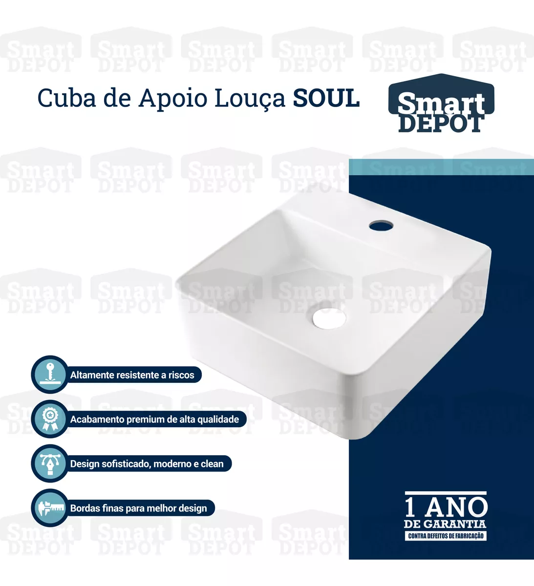 Cuba de Apoio Sobrepor para Banheiro Linha Soul Smart Depot Pia Lavabo Lavatorio Minimalista 42x42cm - 2