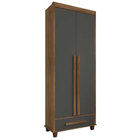 Guarda Roupa Pequeno 85cm Solteiro 2 Portas Dubai RV Móveis Cinamomo/Grafite