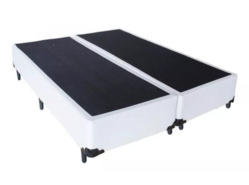 Base Cama Box Bipartido Queen Size Couro Sintético Branco 40x158x198