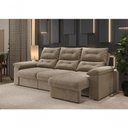 Ver imagem 1 de Sofá com Chaise Copacabana 4 Lugares Retrátil 230cm Bege Suede Cia Lar Móveis