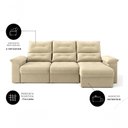 Ver imagem 2 de Sofá com Chaise Copacabana 4 Lugares Retrátil 230cm Bege Suede Cia Lar Móveis