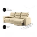 Ver imagem 4 de Sofá com Chaise Copacabana 4 Lugares Retrátil 230cm Bege Suede Cia Lar Móveis