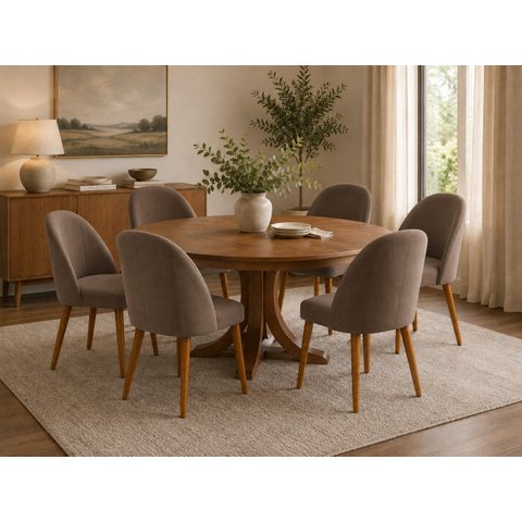 Kit 6 Cadeiras Lua Estofada Moderna Sala de Jantar Suede Marrom