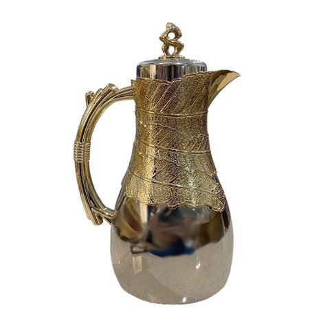 Garrafa Térmica Prata com Detalhes Dourados para Café e Chá - 1 Litro