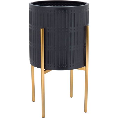 Cachepô de Metal Preto 46x25x25cm Vaso Plantas Jardim Sala Suculenta Flores