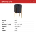 Ver mais imagens de Cachepô de Metal Preto 46x25x25cm Vaso Plantas Jardim Sala Suculenta Flores