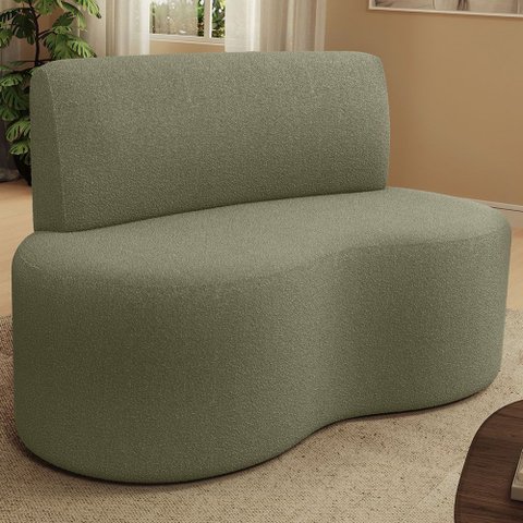 Sofá 2 Lugares 140cm Orgânico para Sala de Estar Living Larissa L02 Bouclê Oliva - Lyam Decor