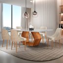 Ver imagem 1 de Conjunto para Sala de Jantar Mesa Sarah em Madeira Tampo 180cm com Vidro e 6 Cadeiras Roma Bege/Mila