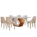 Ver imagem 3 de Conjunto para Sala de Jantar Mesa Sarah em Madeira Tampo 180cm com Vidro e 6 Cadeiras Roma Bege/Mila