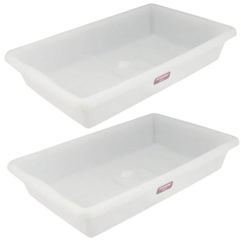 Conjunto 2 Bandejas Plásticas Grandes 58x38cm Brancas 14L Sanremo Restaurante Buffet