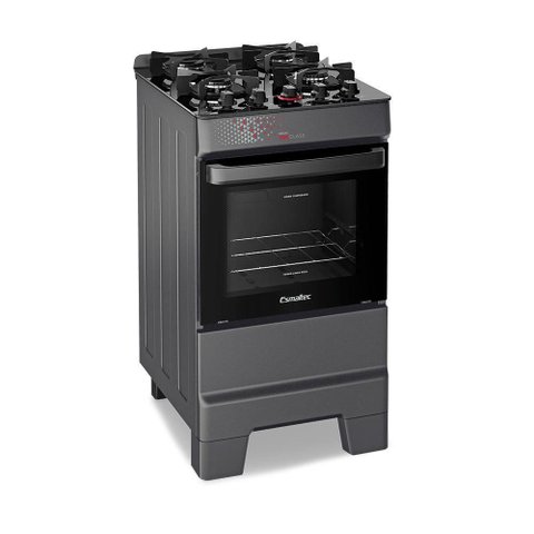 Fogão a Gás Mesa de Vidro Forno 50l Esmaltec Ideal Top Glass Titanium 4 Bocas Bivolt