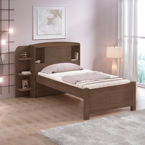 Cama Solteiro Milênio com Baú e Prateleiras Laterias 100% MDF