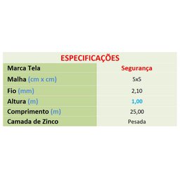 Tela Soldada Alambrado Segurança 5x5 1,00x25m 2,1mm Morlan - 3