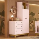 Ver imagem 5 de Guarda Roupa Infantil Flora com Cômoda 4970 Rosa Acetinado - Qmovi