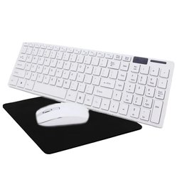 Kit Teclado e Mouse sem Fio Bk-S1000 Branco+ Mousepad 22x18cm - 1
