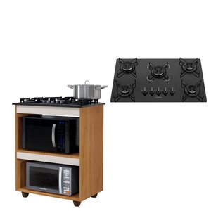 Kit Balcão Cooktop Turim Nature/off White com Fogão Cooktop 5 Bocas Itatiaia