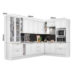 Cozinha Completa de Canto Americana 10 Peças com Cristaleira Branco - Móveis Henn - 5