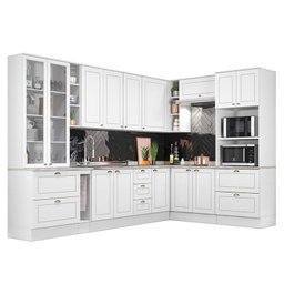 Cozinha Completa de Canto Americana 10 Peças com Cristaleira Branco - Móveis Henn - 1