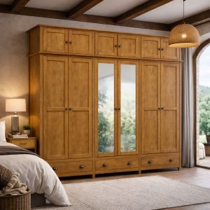 Guarda Roupa Madeira Maciça Pinus Bipartido 12 Portas C/ Espelhos