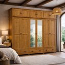 Ver imagem 2 de Guarda Roupa Madeira Maciça Pinus Bipartido 12 Portas C/ Espelhos