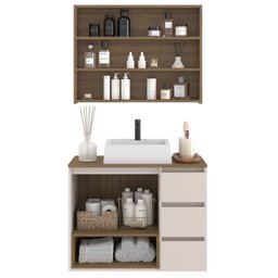Gabinete de Banheiro 80cm Vitória com Espelheira e Cuba - 2