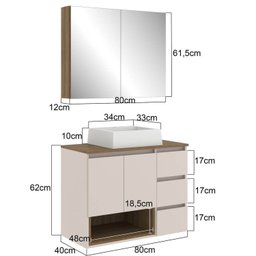 Gabinete de Banheiro 80cm Vitória com Espelheira e Cuba - 3