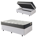 Ver imagem 1 de Cama Box com Baú Solteiro 88x188 com Colchão Adapto Molas Ensacadas Ecoflex Courino Linho