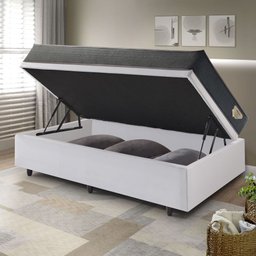 Cama Box com Baú Solteiro 88x188 com Colchão Adapto Molas Ensacadas Ecoflex Courino Linho - 3