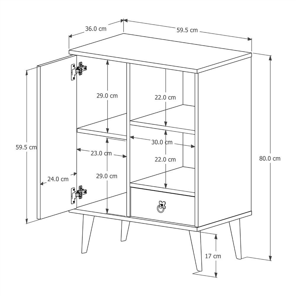 Buffet Aparador Tip Top 1 Gaveta e Porta Pés Palito:Off White/Freijó - 7