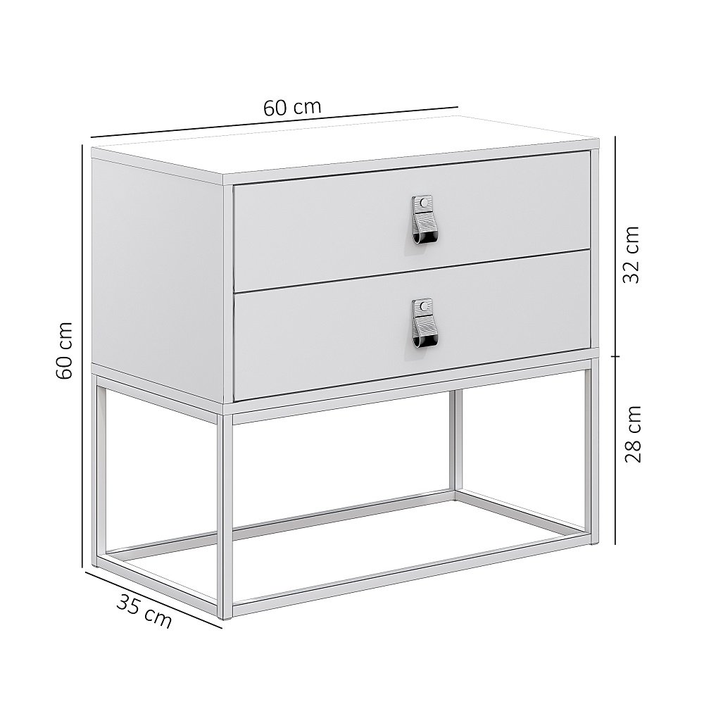 Mesa de Cabeceira 2 Gavetas Unic 60 Estilo Industrial Base de Ferro Dourado:Branco - 4