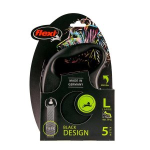 Guia Flexi Black Design Fita Grande 5m - Preto para Cães