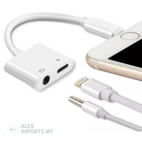 Adaptador Duplo para Iphone 7 8 10 X Plus Carregador + Fone