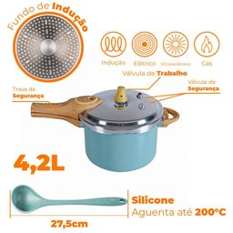 Panela de Pressão Antiaderente Indução Brinox 4,2l com Concha Ceramic Life Verde Botanika 4952/ - 5