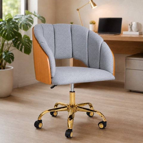 Cadeira Giratória com Rodinhas Dourada Nicole Home Office