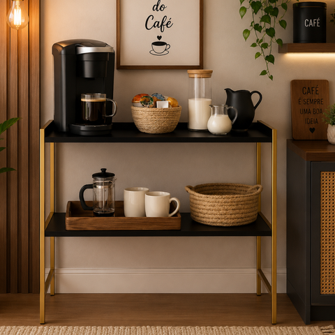 Móvel Organizador para Cantinho do Café Londres - Preto/Dourado