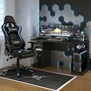 Ver imagem 1 de Kit Cadeira Gamer Moobx Thunder Azul + Mesa Gamer Mx Preto com Gancho para Headset - Moobx