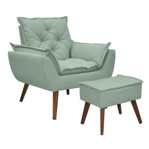 Kit Poltrona e Puff Opala Conforto Pé Trapézio Tecido Boucle - Verde