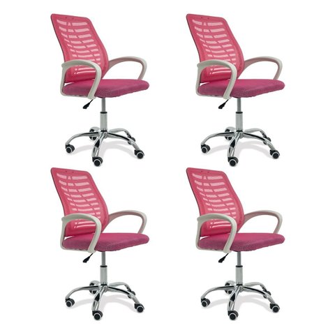 Cadeira de Escritório Oficial Esteirinha Mesh Ergonômica Giratória - Rosa - 4