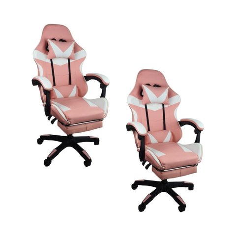 Cadeira Gamer Stillus Ergonômica com Apoio para Os Pés - Rosa e Branco - 2