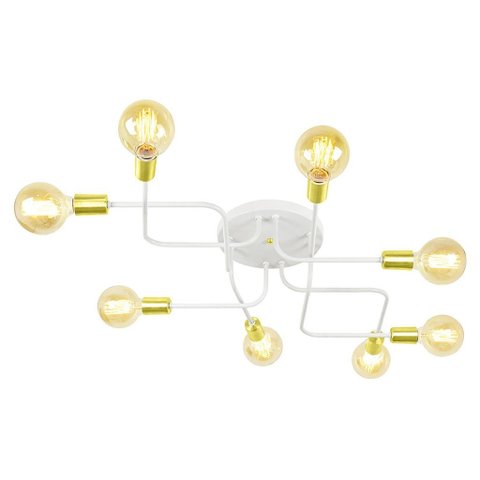 Lustre Sputnik 8 Braços Branco/Dourado Quarto Sala Cozinha