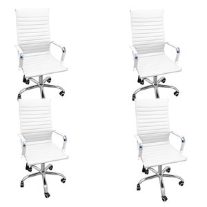 Kit 4 Cadeiras Eames Esteirinha Presidente Escritório Boston Eames Alta - Branca Branco