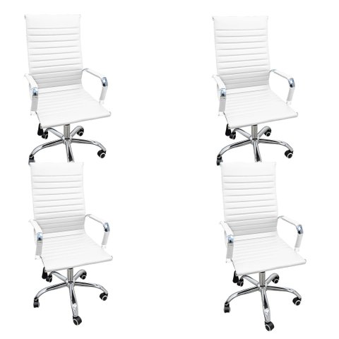 Kit 4 Cadeiras Eames Esteirinha Presidente Escritório Boston Eames Alta - Branca Branco