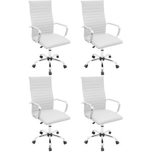 Kit 4 Cadeiras Eames Esteirinha Presidente Escritório Boston Eames Alta - Branca Branco