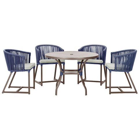 Mesa com 4 Cadeiras de Jantar Roma 100cm e Noronha em Aluminío Marrom Corda Nautica Estofado 3 Trama