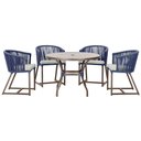 Ver imagem 1 de Mesa com 4 Cadeiras de Jantar Roma 100cm e Noronha em Aluminío Marrom Corda Nautica Estofado 3 Trama