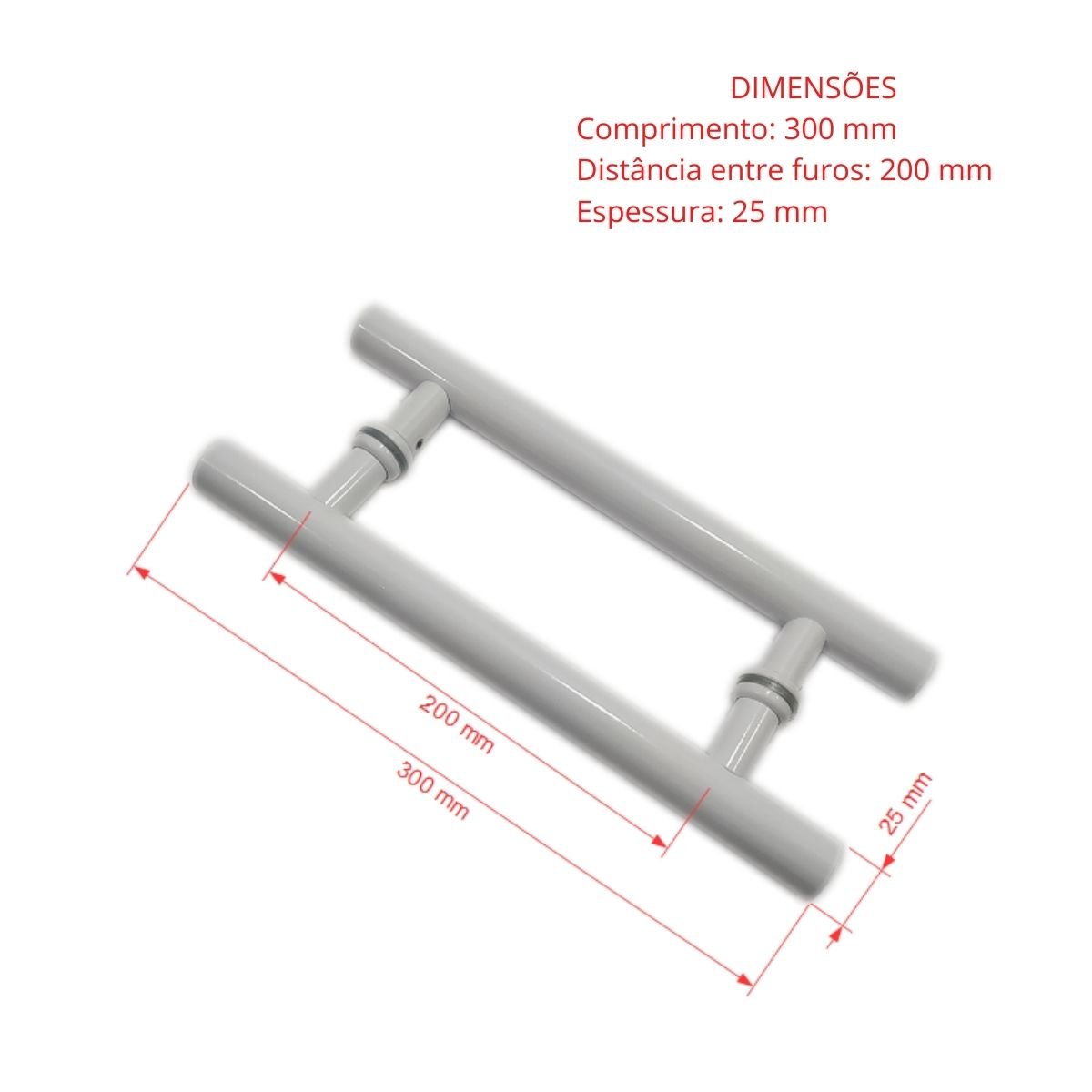 Kit ferragens para porta de vidro blindex pivotante + puxador tubular redondo 30x20cm - Branco - 4