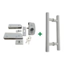 Ver imagem 1 de Kit ferragens para porta de vidro blindex pivotante + puxador tubular redondo 30x20cm - Branco