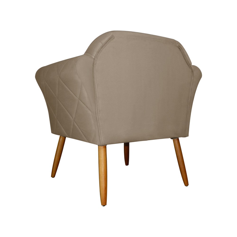 Kit Poltrona Decorativa Marcela Mais Puff Isabela Pés Palito Suede Capuccino - DS Estofados - 4