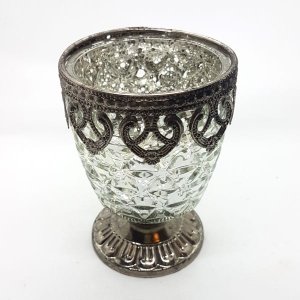 Castiçal Porta Velas Medieval em Vidro Vintage Prata com Base