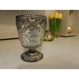 Castiçal Porta Velas Medieval em Vidro Vintage Prata com Base - 5
